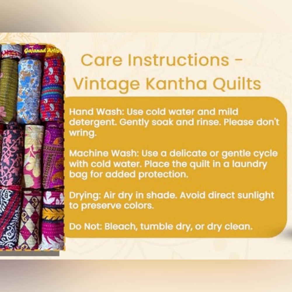 Colorful Handmade Vintage Kantha Quilt - Twin Size - Reversible - Free Shipping! - Picture 7 of 7